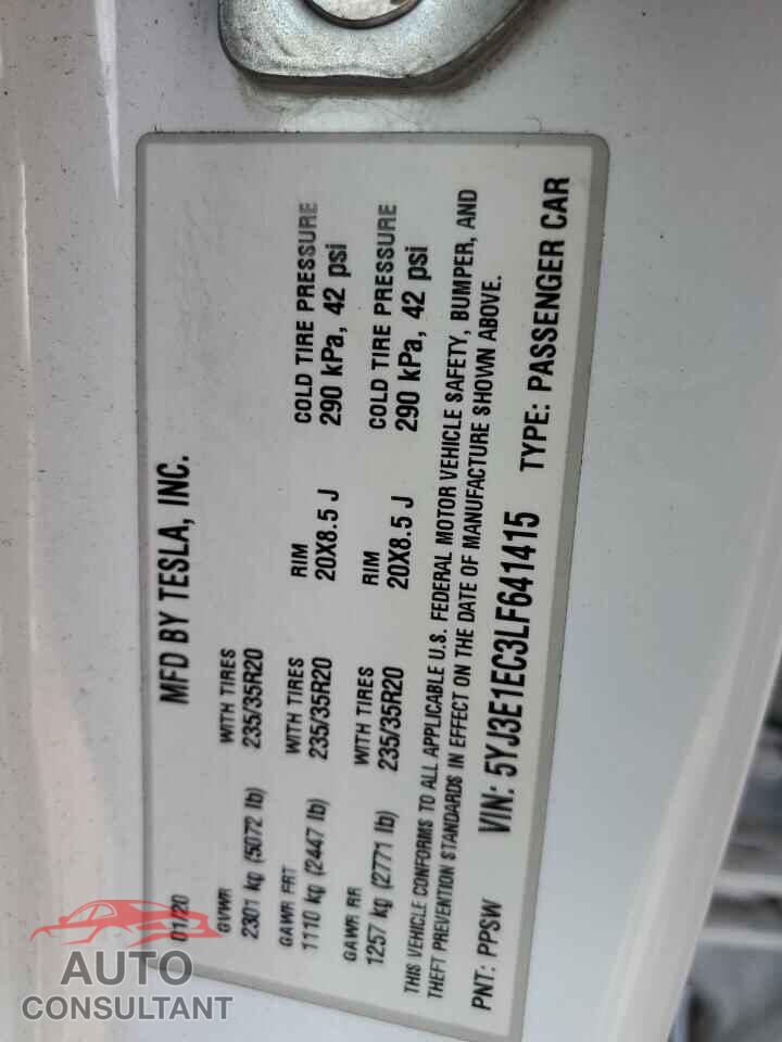 TESLA MODEL 3 2020 - 5YJ3E1EC3LF641415