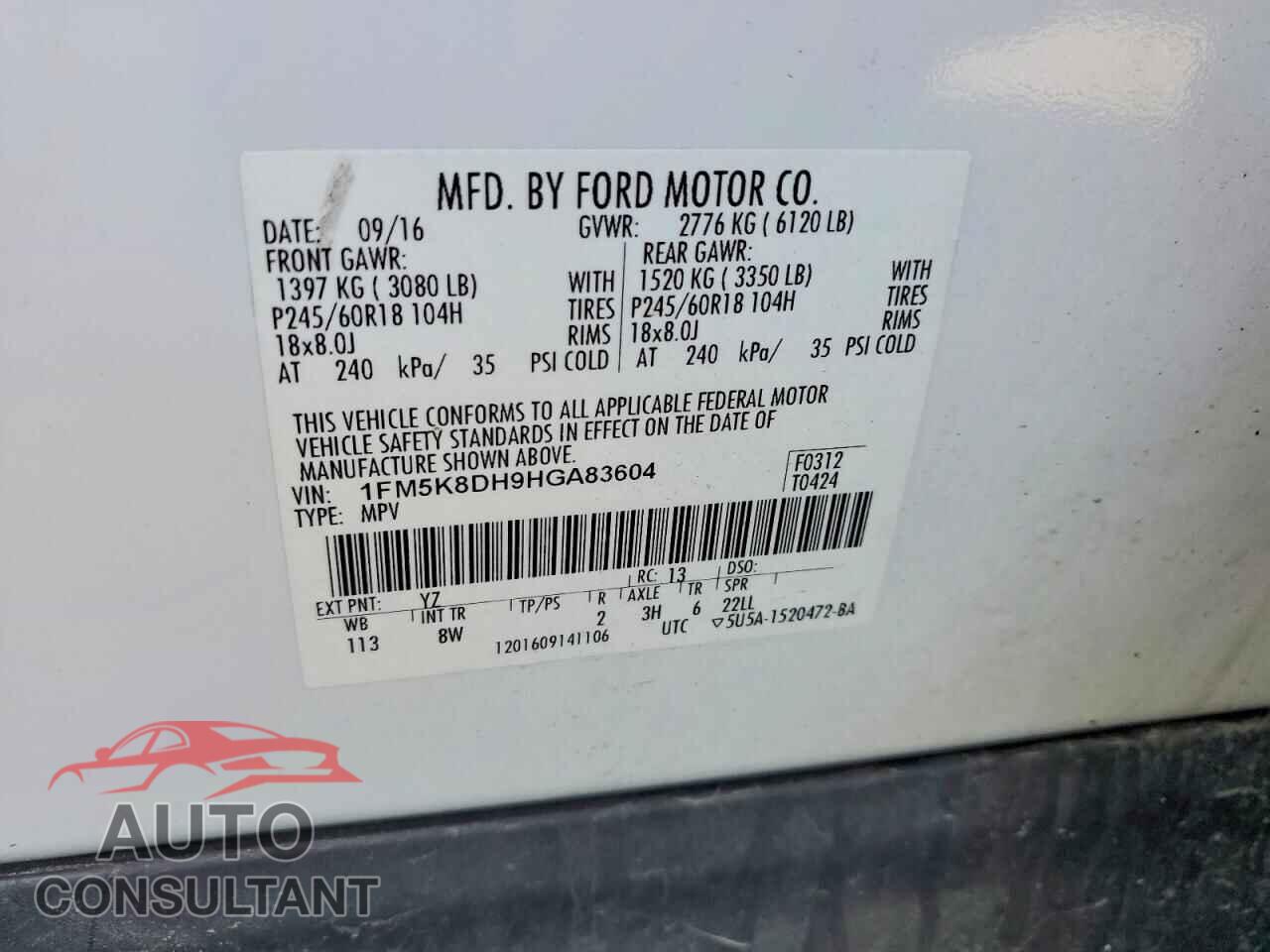 FORD EXPLORER 2017 - 1FM5K8DH9HGA83604