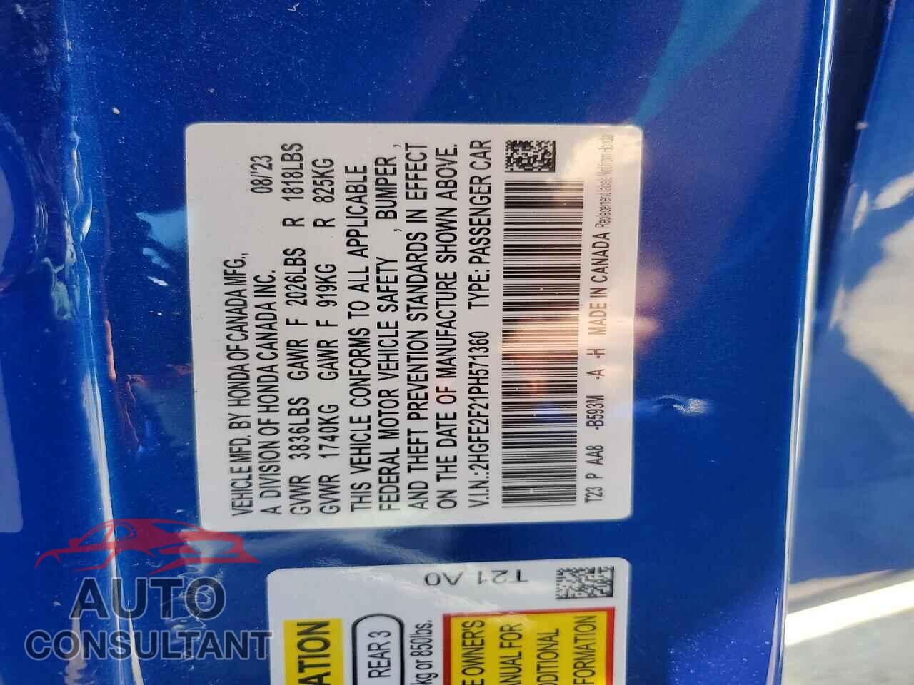HONDA CIVIC 2023 - 2HGFE2F21PH571360