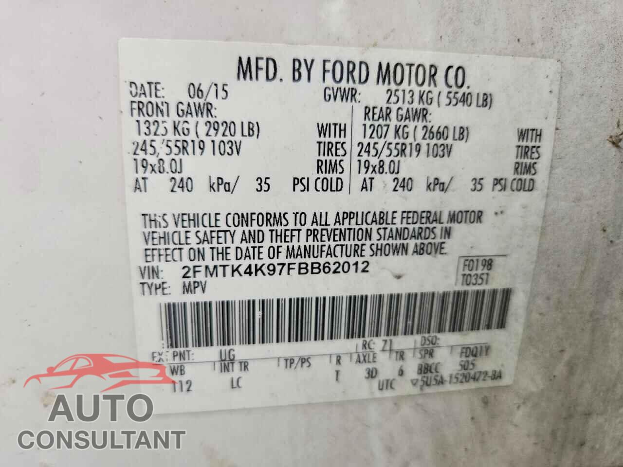 FORD EDGE 2015 - 2FMTK4K97FBB62012