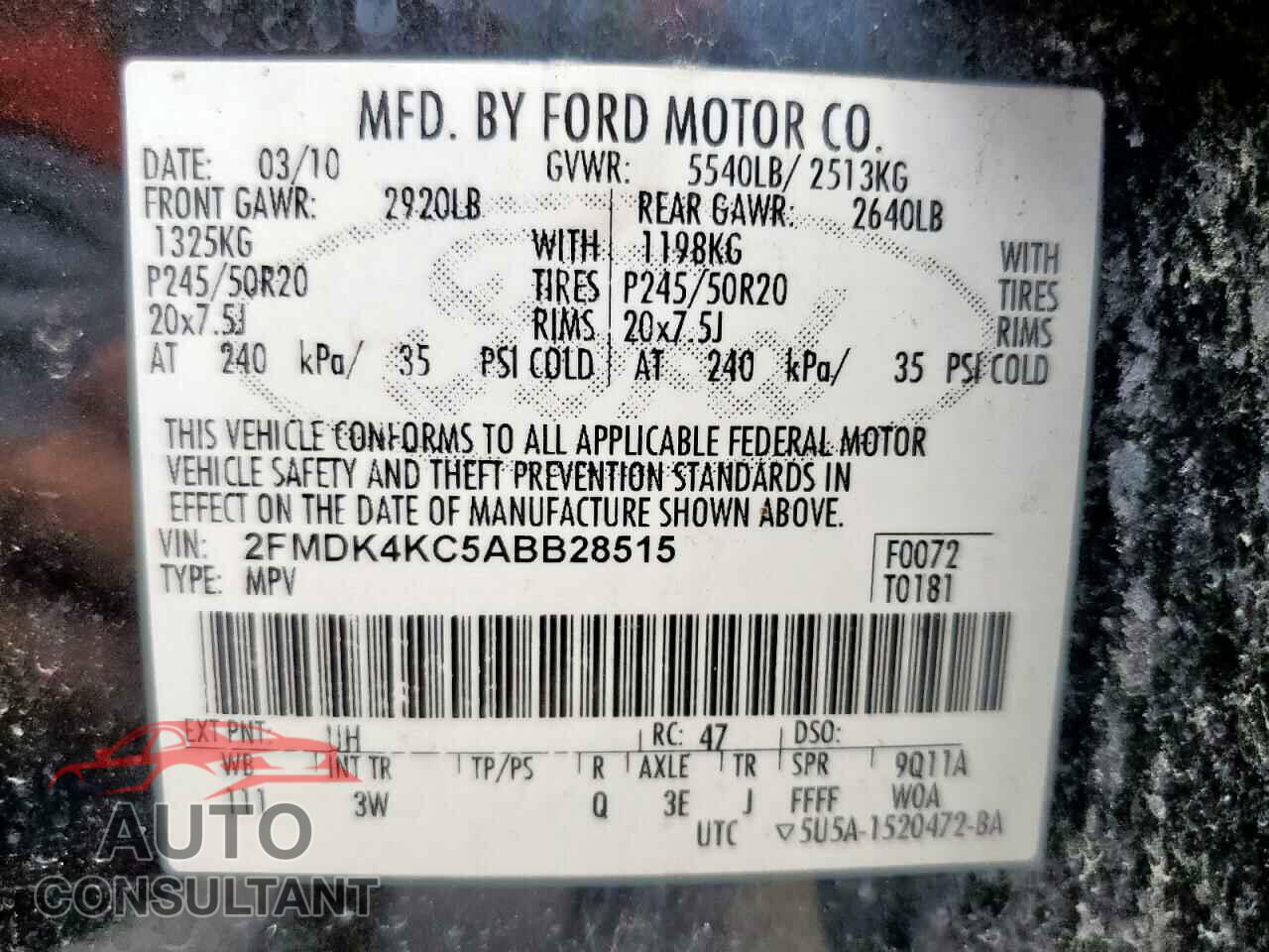 FORD EDGE 2010 - 2FMDK4KC5ABB28515