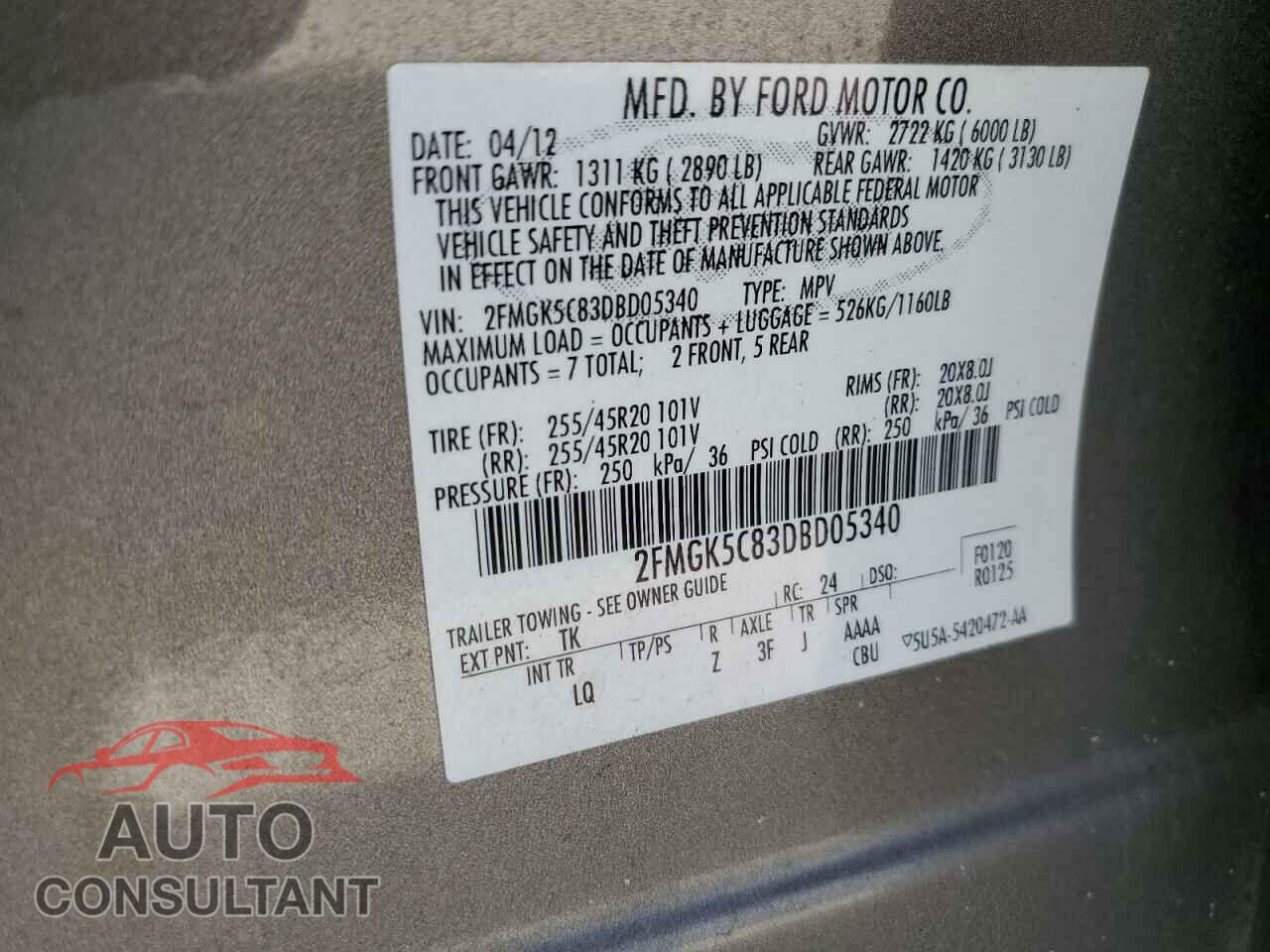 FORD FLEX 2013 - 2FMGK5C83DBD05340