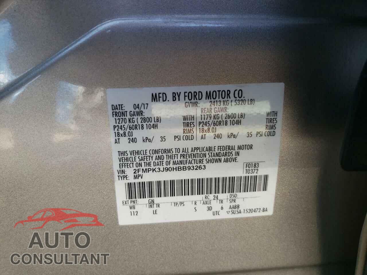 FORD EDGE 2017 - 2FMPK3J90HBB93263