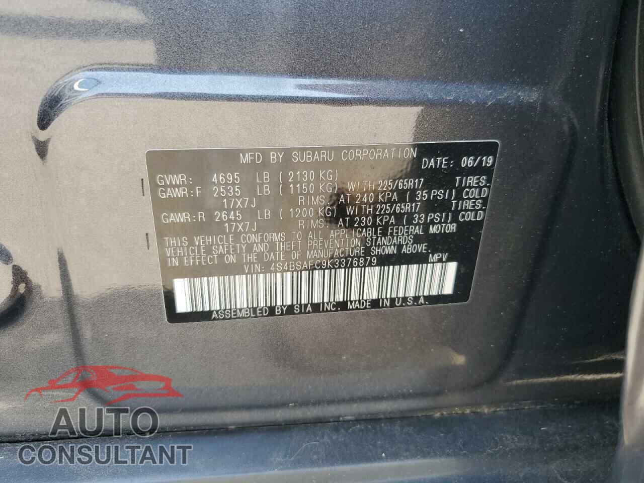 SUBARU OUTBACK 2019 - 4S4BSAFC9K3376879