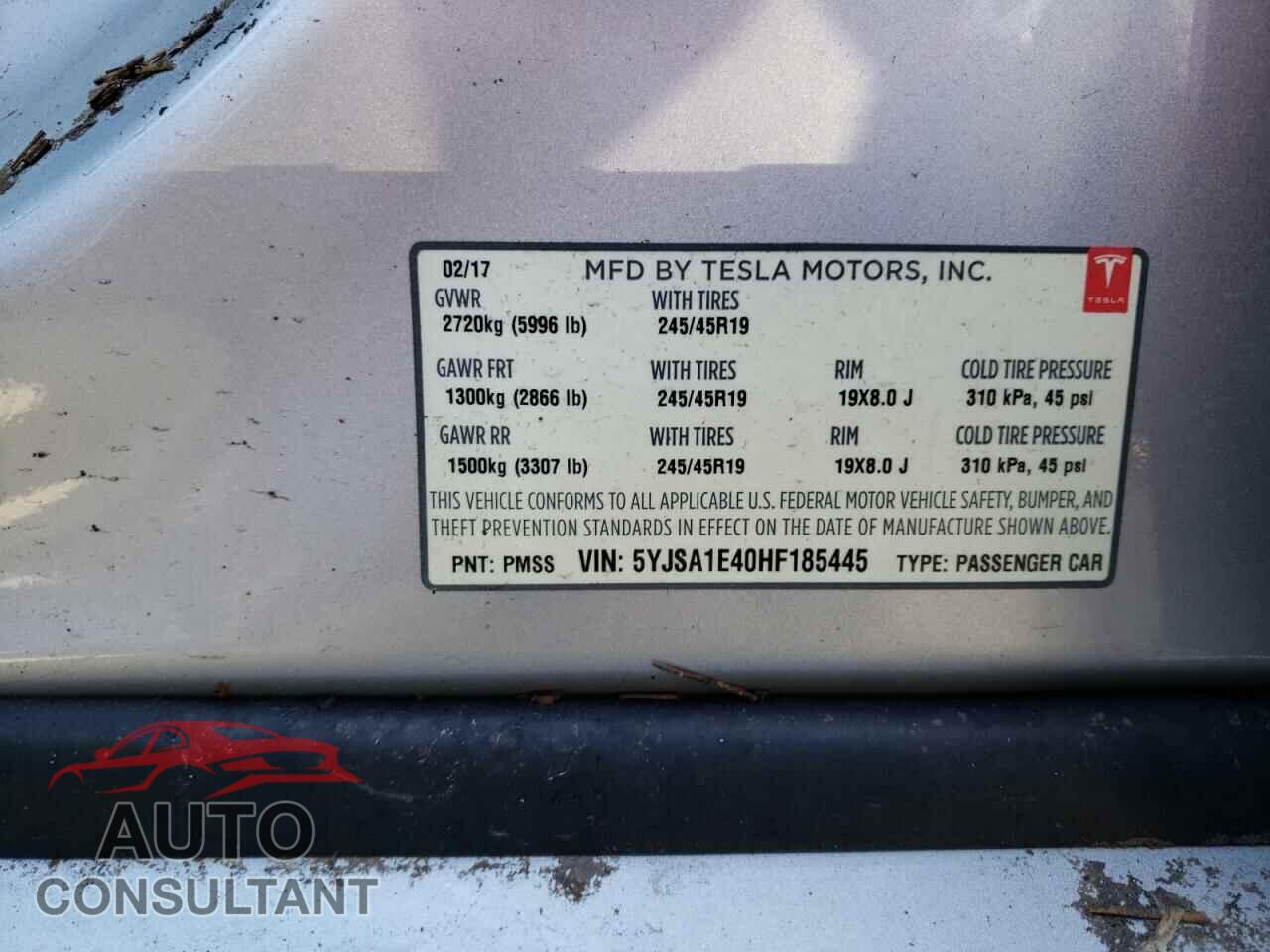 TESLA MODEL S 2017 - 5YJSA1E40HF185445