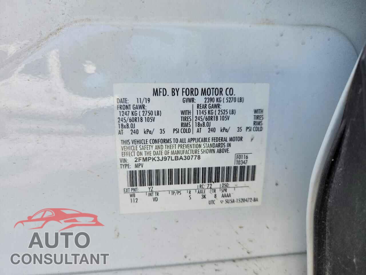 FORD EDGE 2020 - 2FMPK3J97LBA30778