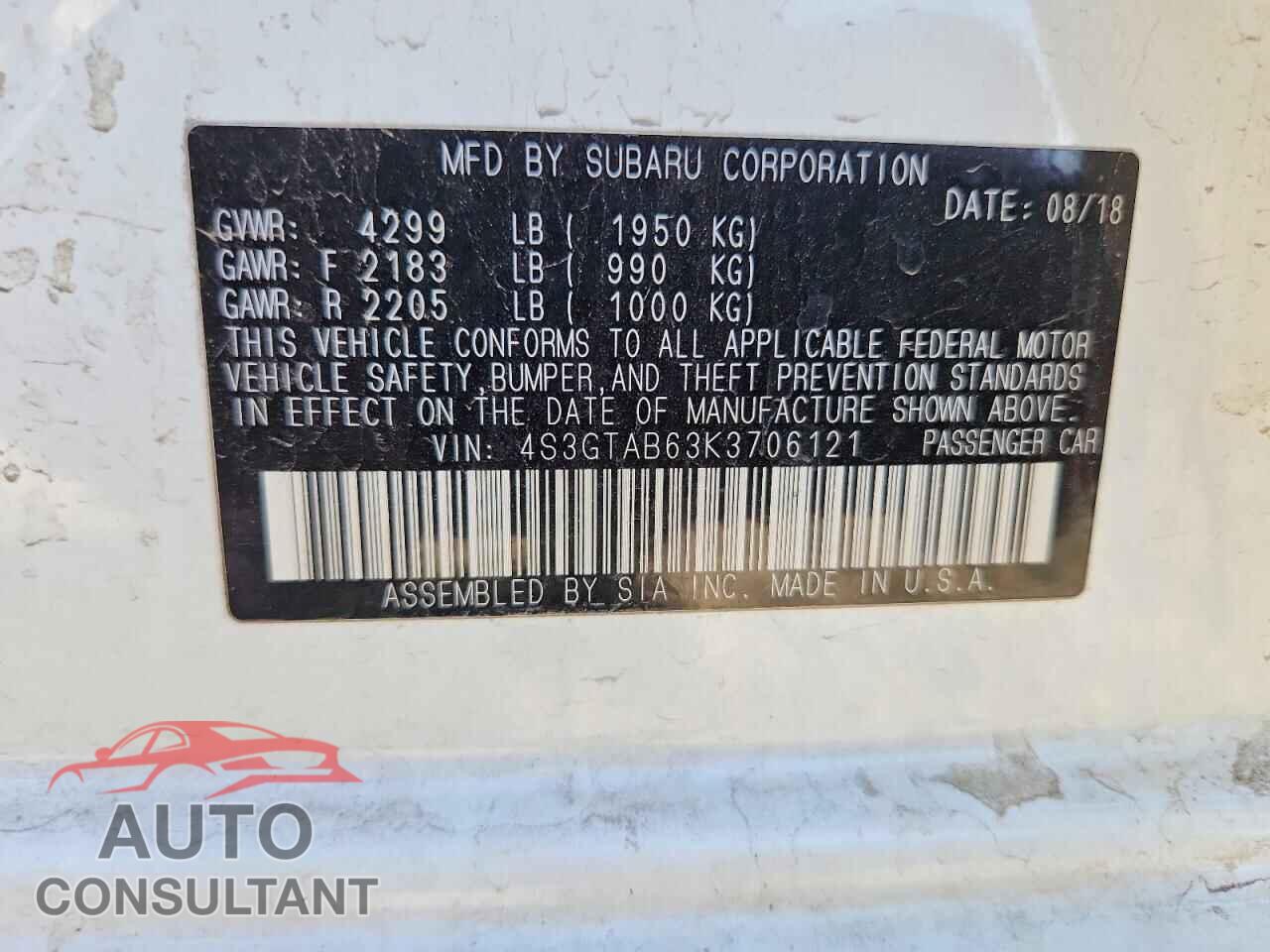 SUBARU IMPREZA 2019 - 4S3GTAB63K3706121