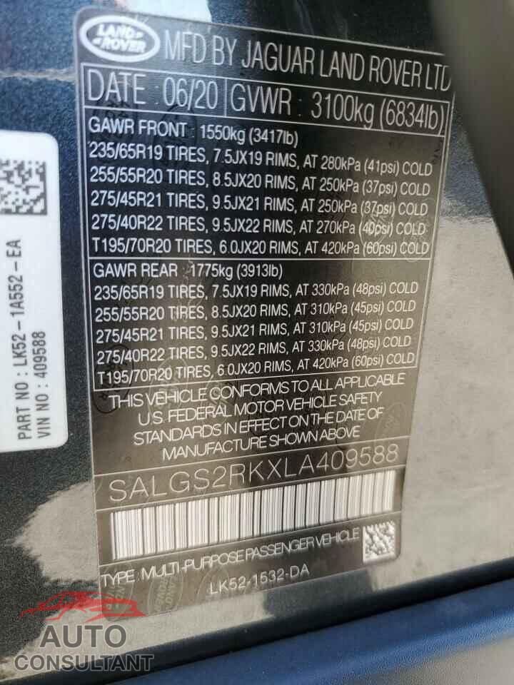 LAND ROVER RANGEROVER 2020 - SALGS2RKXLA409588