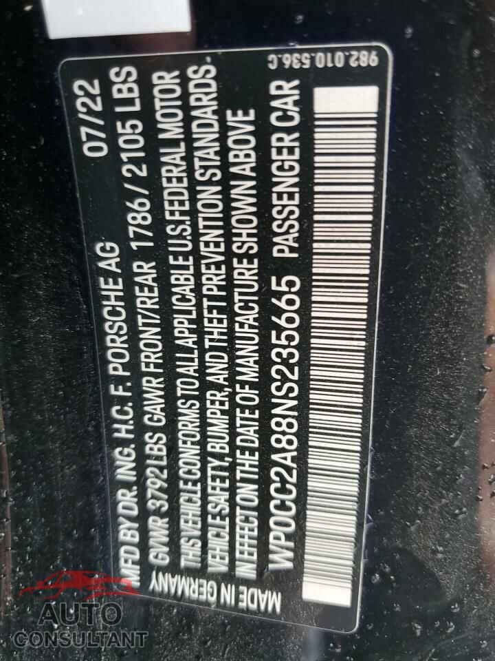 PORSCHE BOXSTER 2022 - WP0CC2A88NS235665