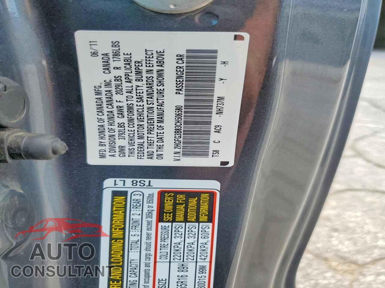 HONDA CIVIC 2012 - 2HGFG3B83CH506580
