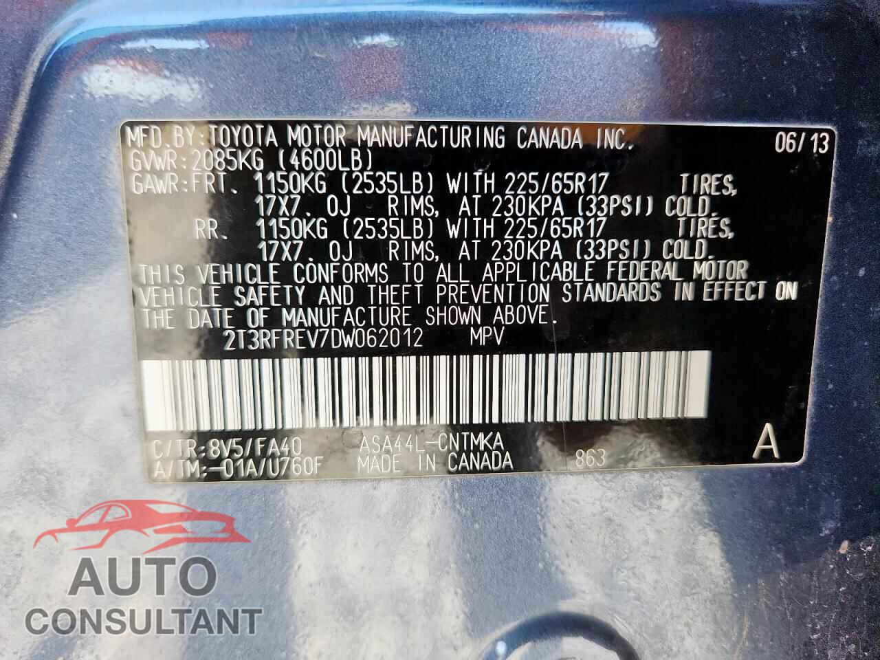 TOYOTA RAV4 2013 - 2T3RFREV7DW062012