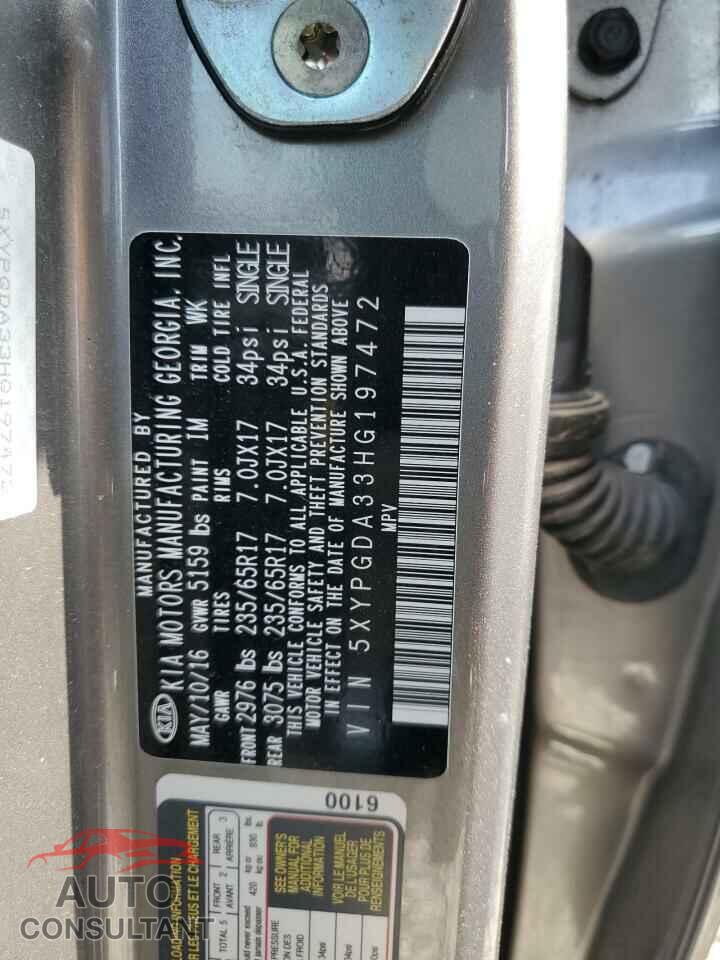 KIA SORENTO 2017 - 5XYPGDA33HG197472