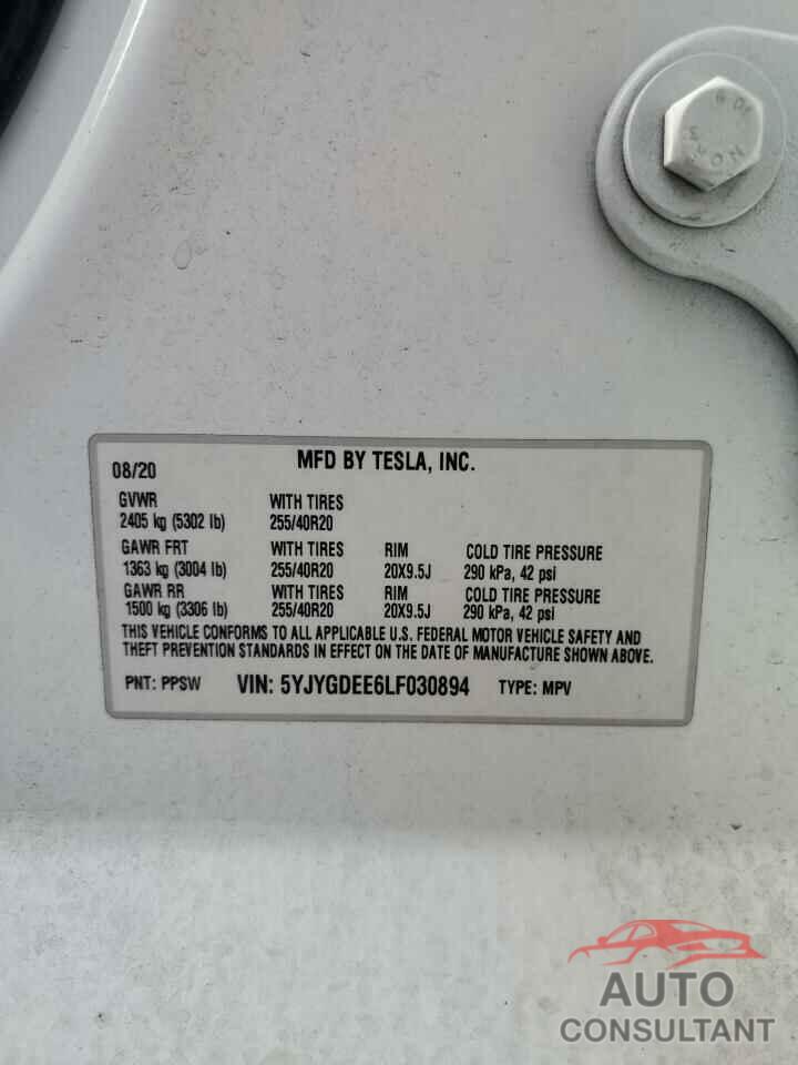 TESLA MODEL Y 2020 - 5YJYGDEE6LF030894