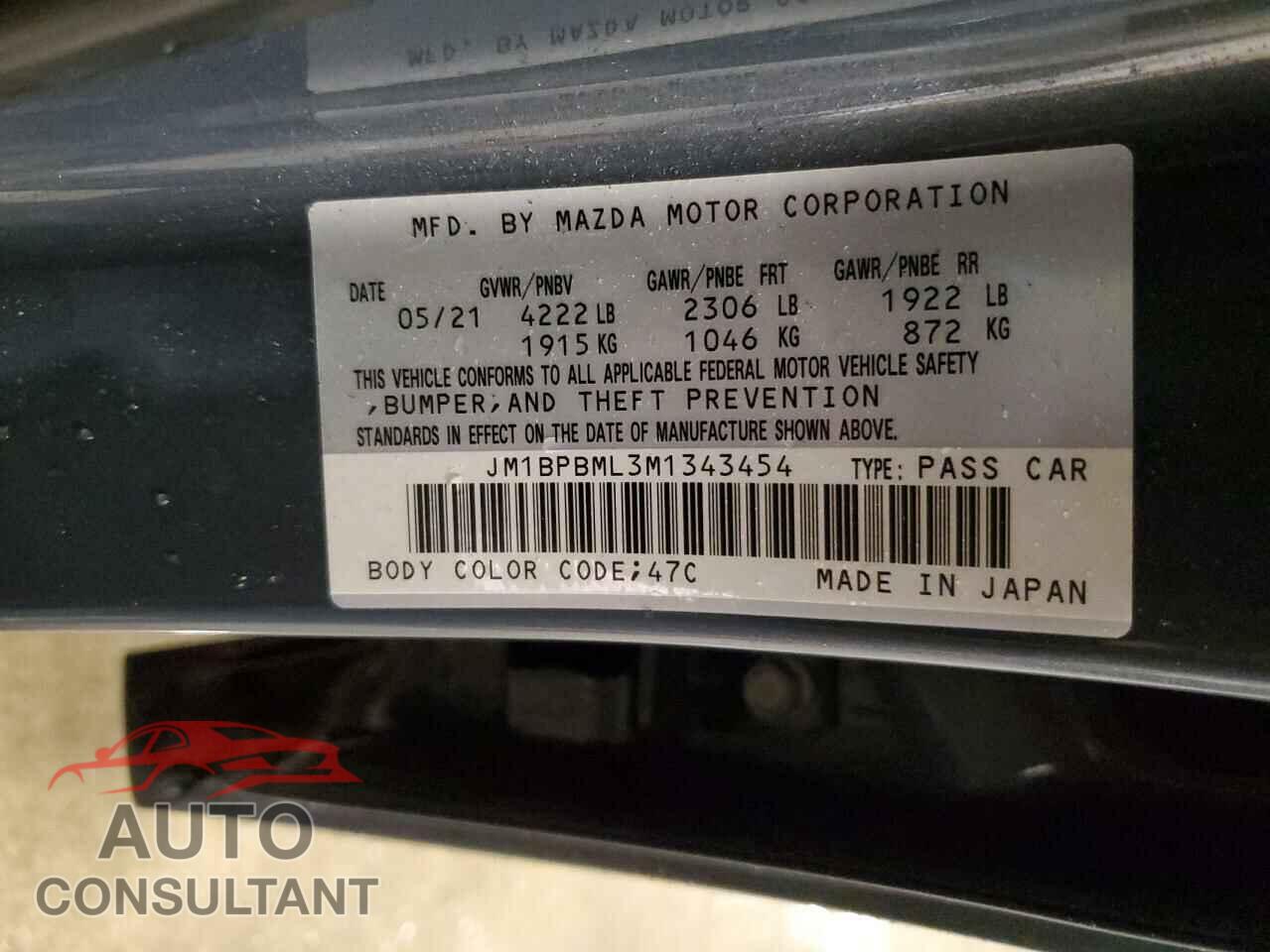 MAZDA 3 2021 - JM1BPBML3M1343454