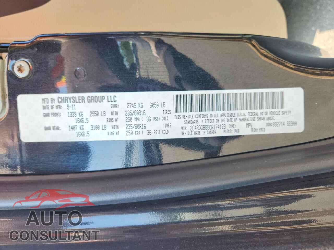 DODGE CARAVAN 2012 - 2C4RDGBG5CR174123