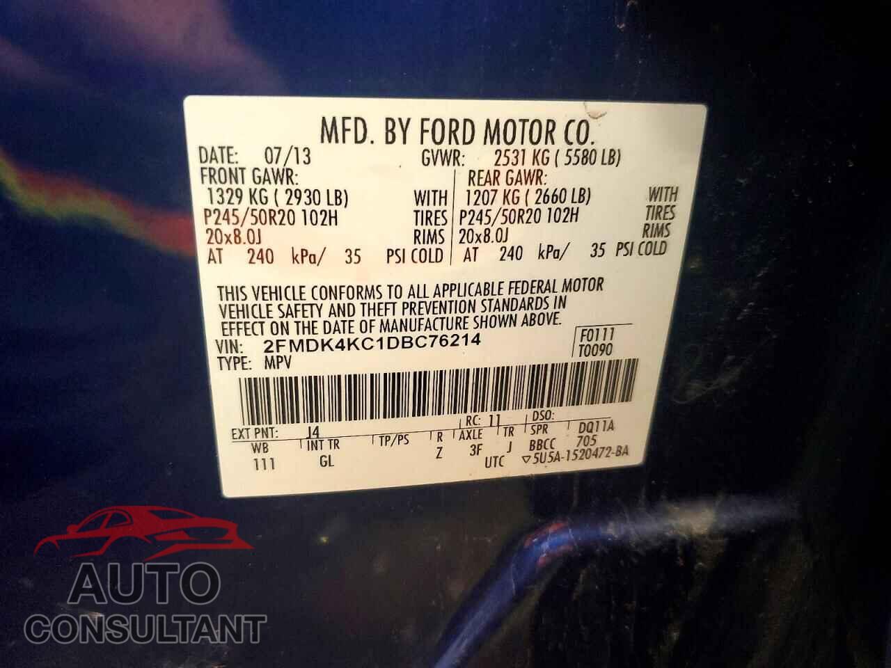 FORD EDGE 2013 - 2FMDK4KC1DBC76214