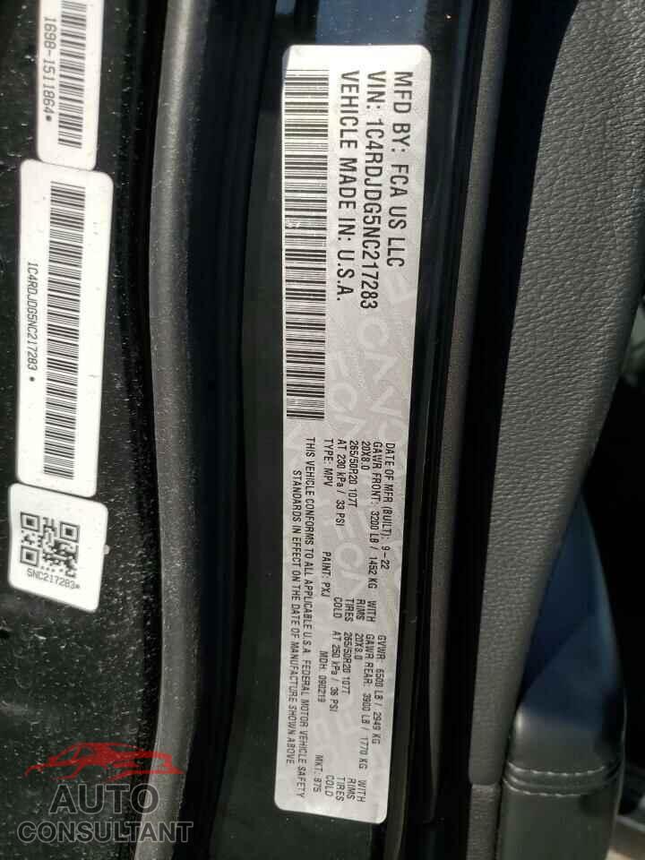 DODGE DURANGO 2022 - 1C4RDJDG5NC217283