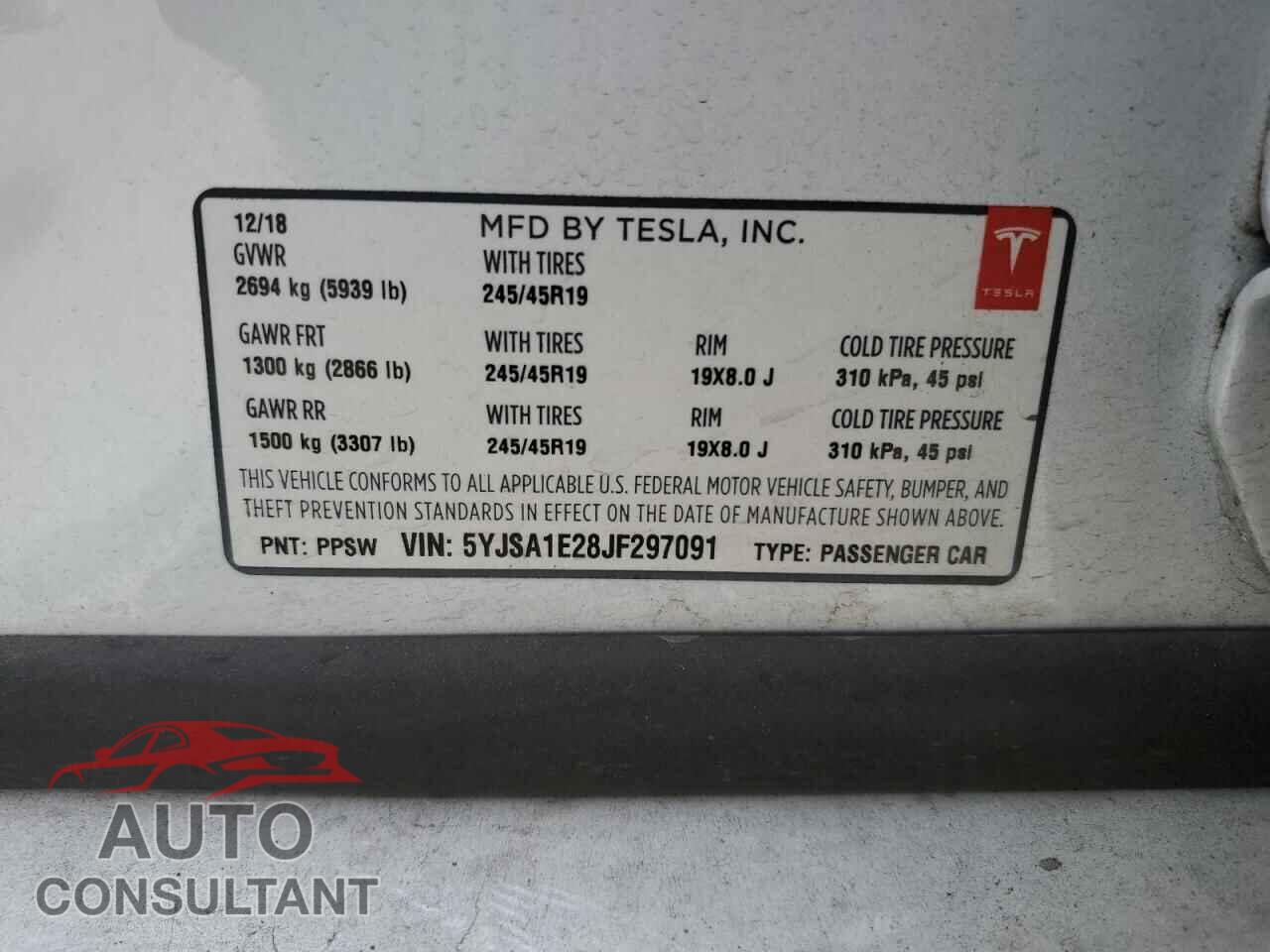 TESLA MODEL S 2018 - 5YJSA1E28JF297091