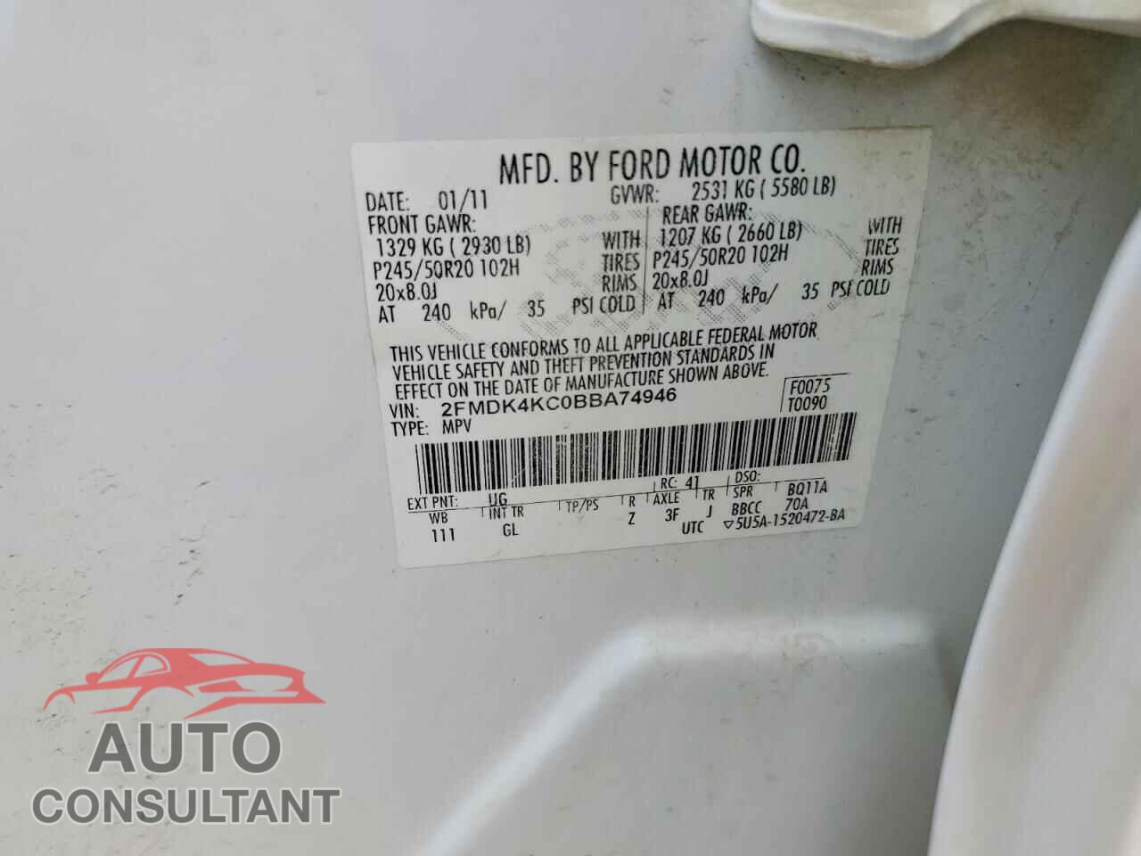 FORD EDGE 2011 - 2FMDK4KC0BBA74946