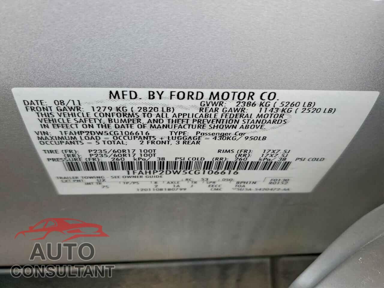 FORD TAURUS 2012 - 1FAHP2DW5CG106616