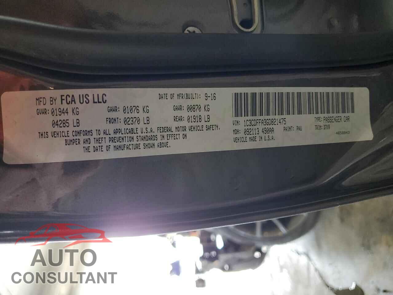 DODGE DART 2016 - 1C3CDFFA3GD821475