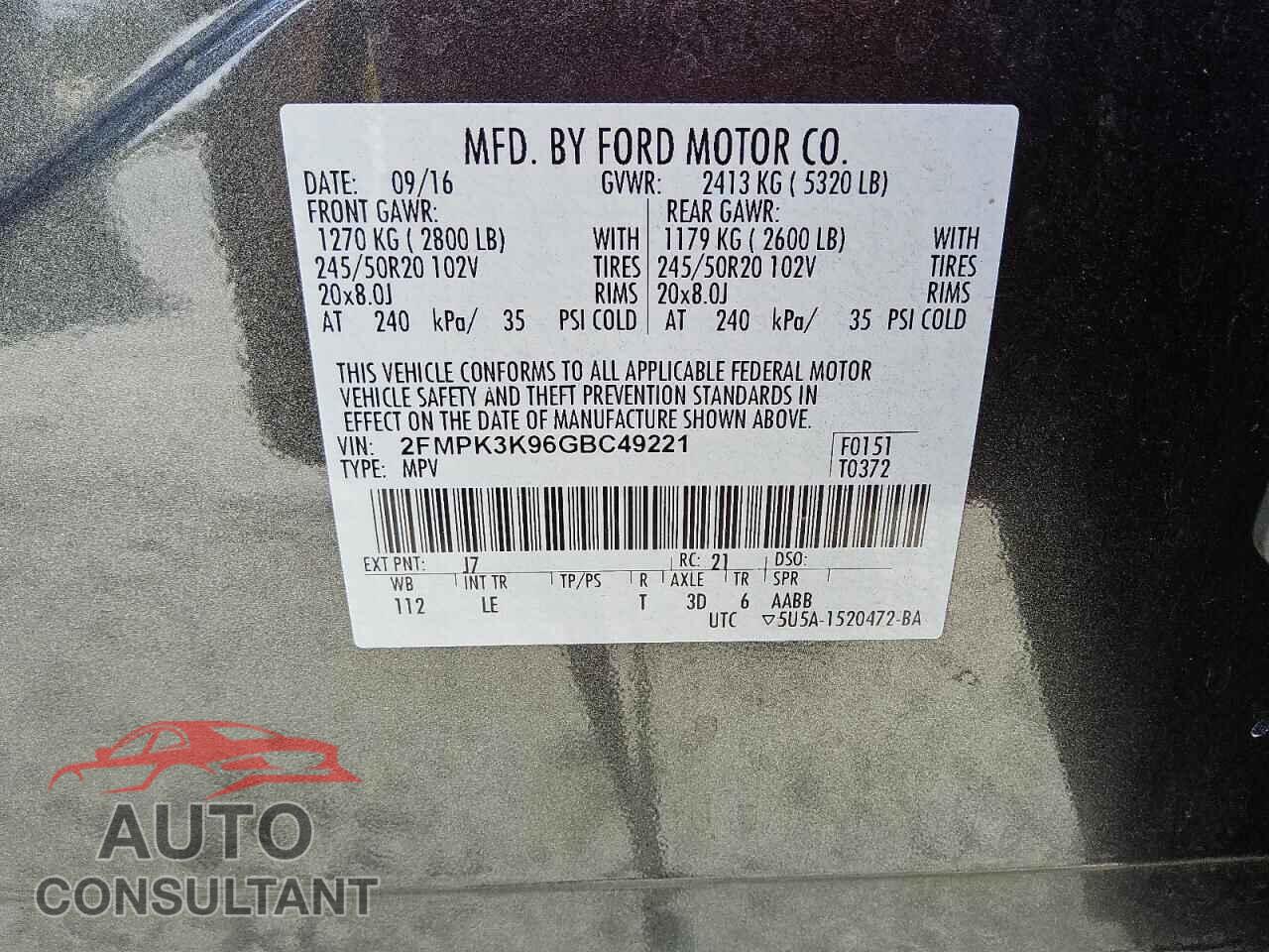 FORD EDGE 2016 - 2FMPK3K96GBC49221