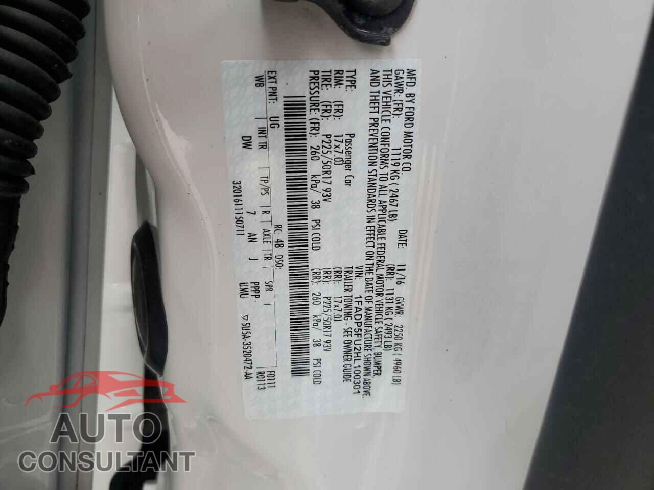 FORD CMAX 2017 - 1FADP5FU2HL100301