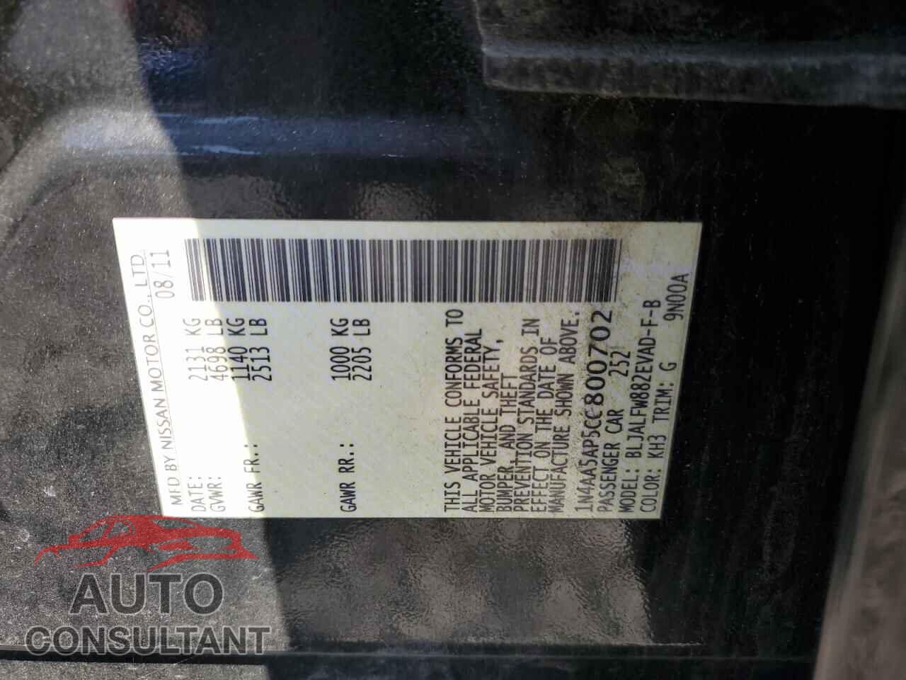 NISSAN MAXIMA 2012 - 1N4AA5AP5CC800702