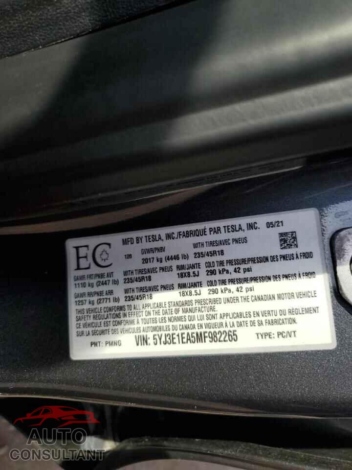 TESLA MODEL 3 2021 - 5YJ3E1EA5MF982265