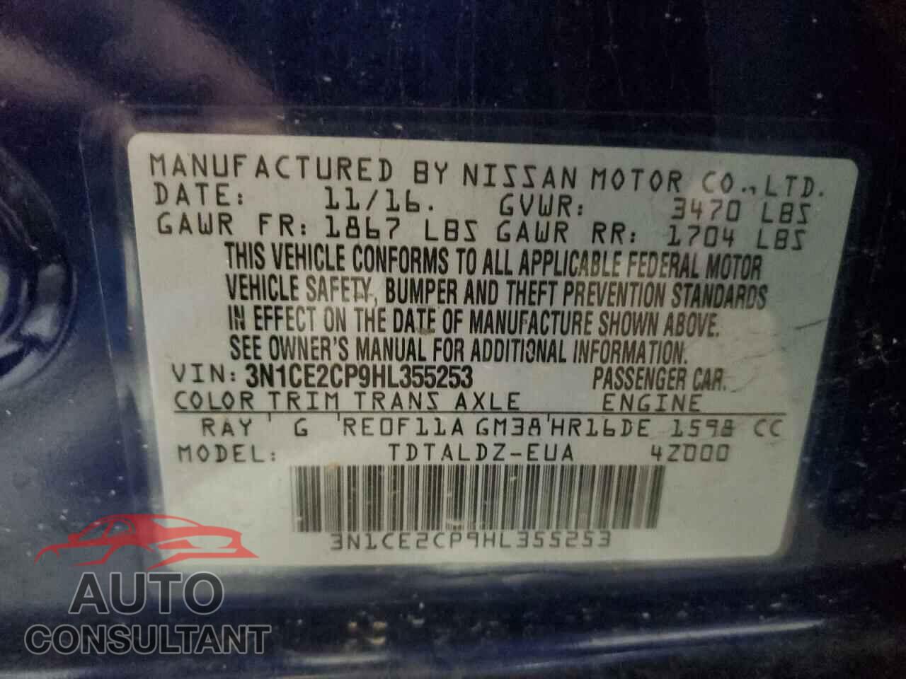 NISSAN VERSA 2017 - 3N1CE2CP9HL355253