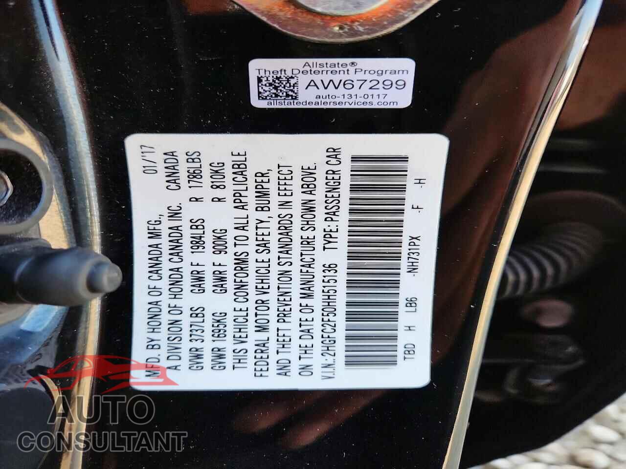 HONDA CIVIC 2017 - 2HGFC2F50HH515136