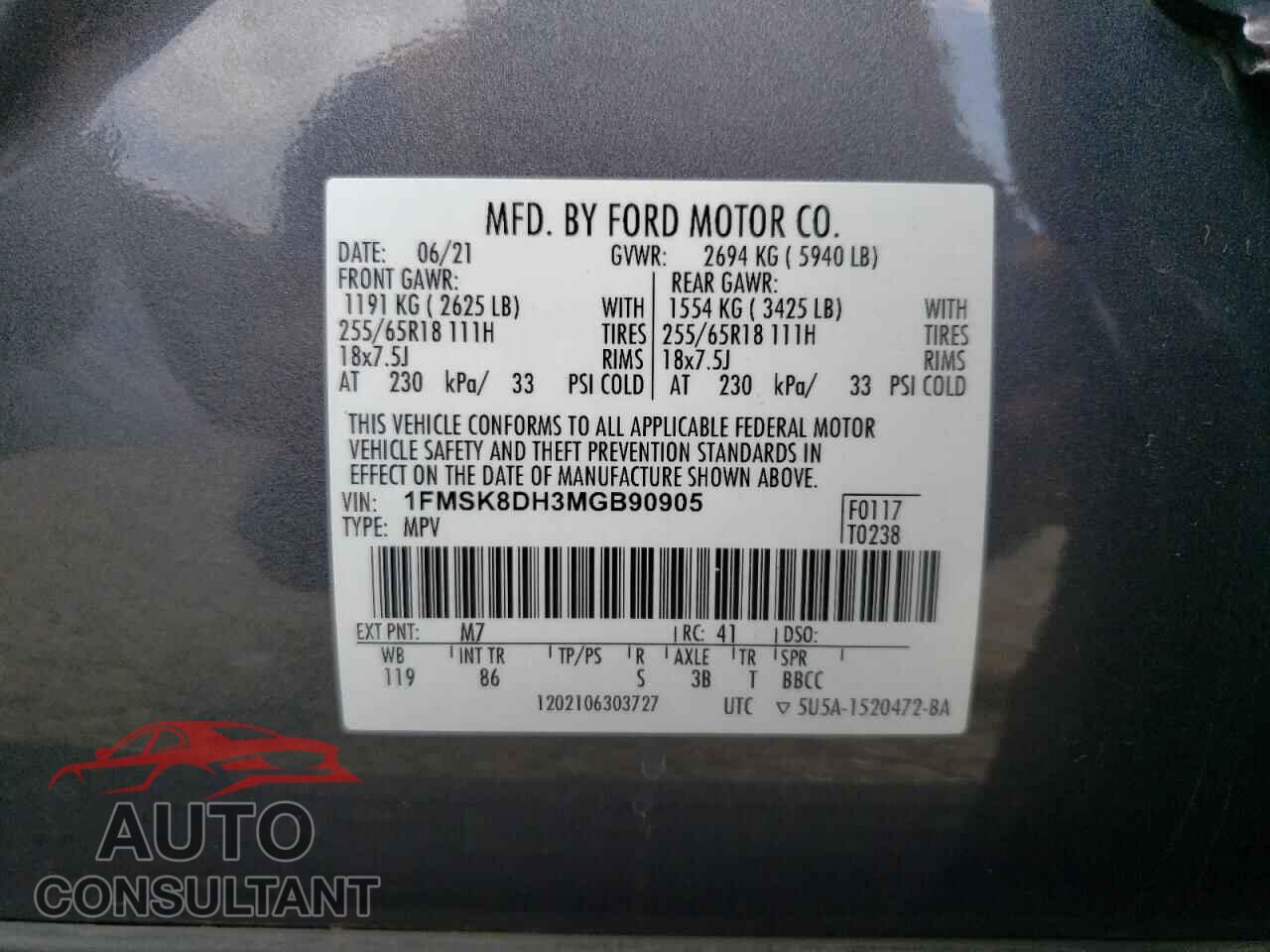 FORD EXPLORER 2021 - 1FMSK8DH3MGB90905