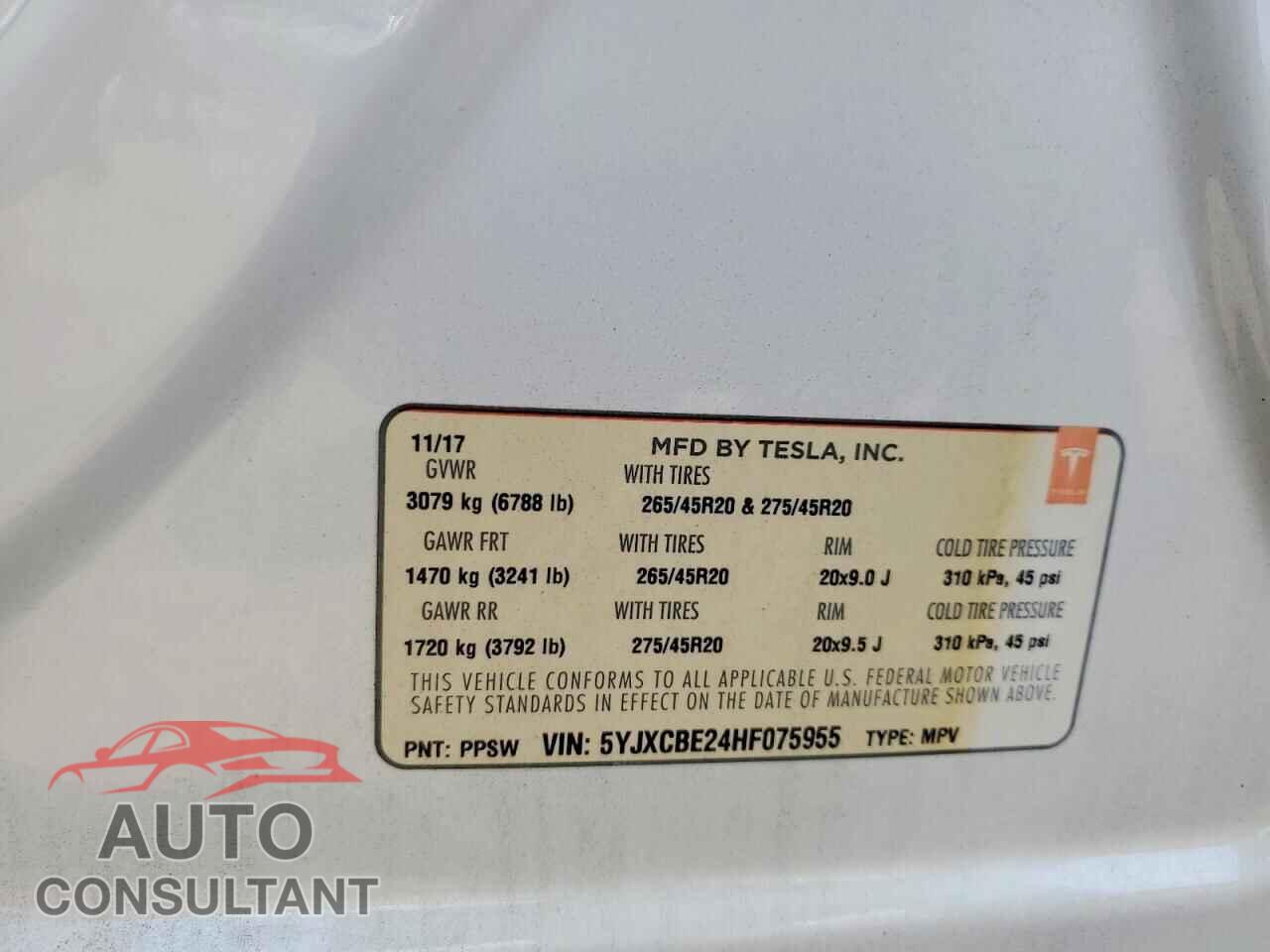 TESLA MODEL X 2017 - 5YJXCBE24HF075955