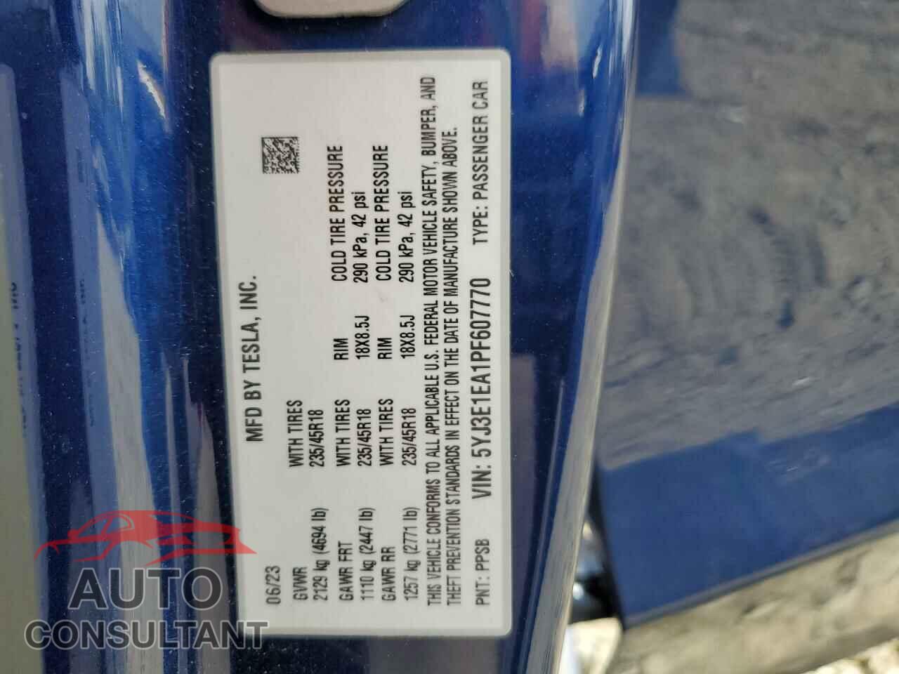 TESLA MODEL 3 2023 - 5YJ3E1EA1PF607770