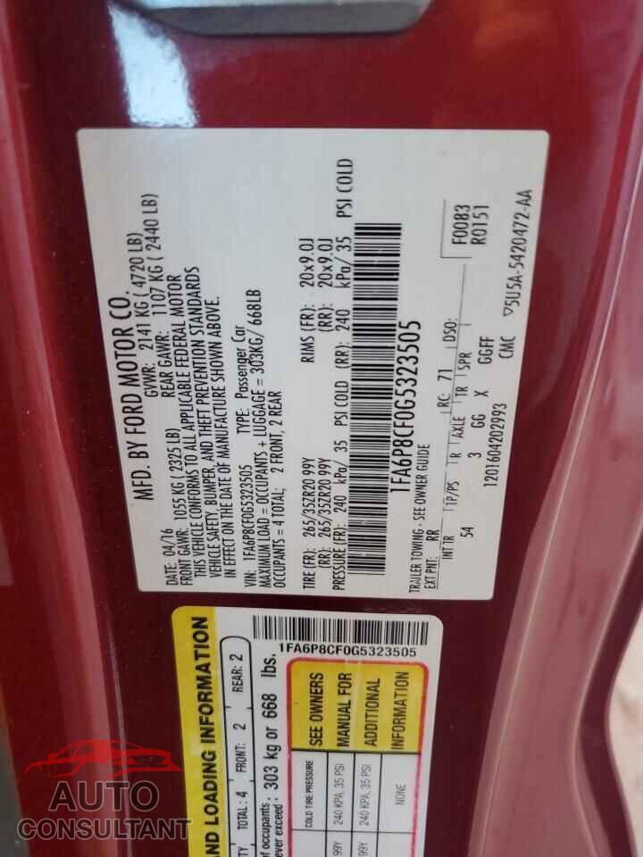 FORD MUSTANG 2016 - 1FA6P8CF0G5323505