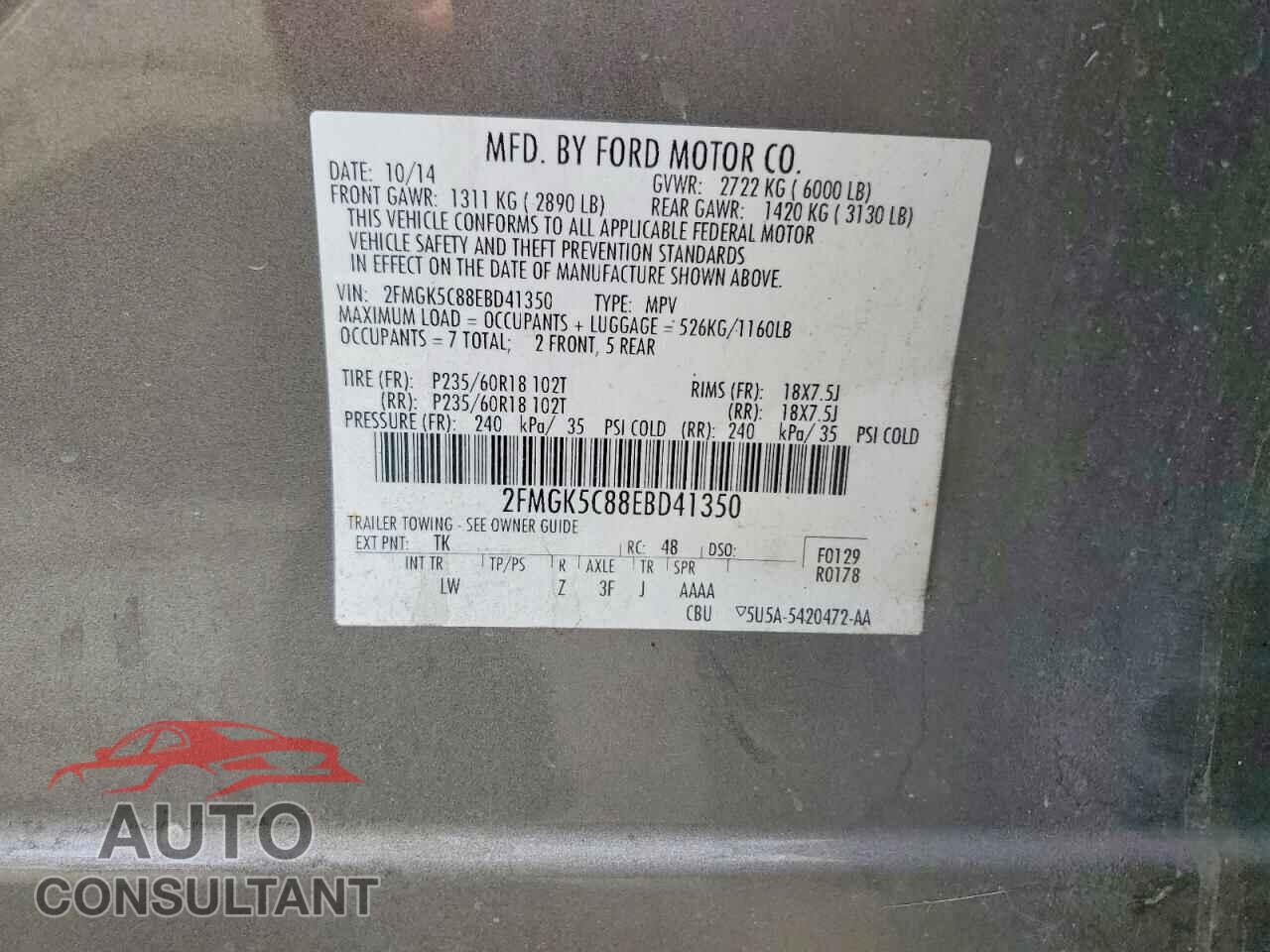 FORD FLEX 2014 - 2FMGK5C88EBD41350