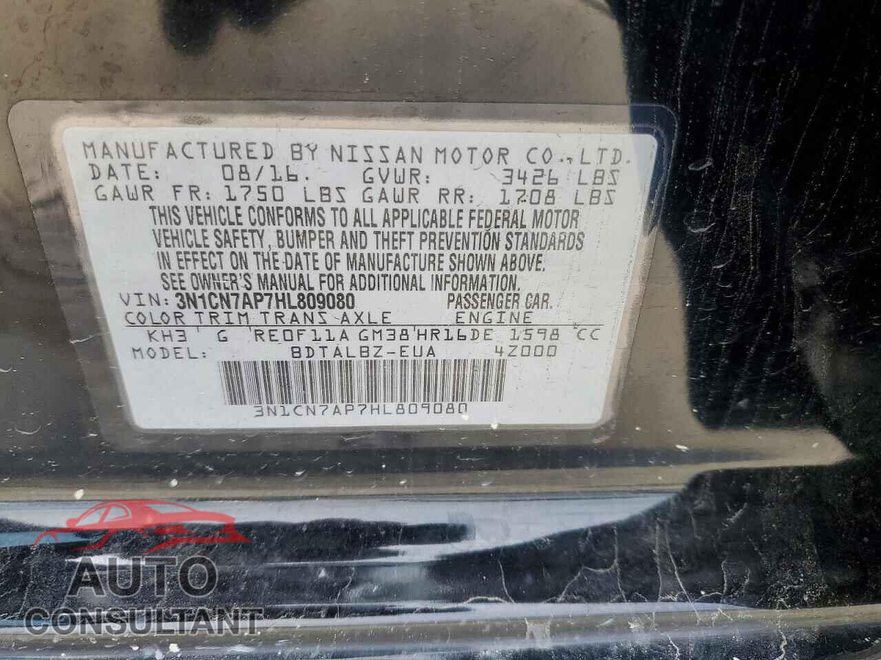 NISSAN VERSA 2017 - 3N1CN7AP7HL809080