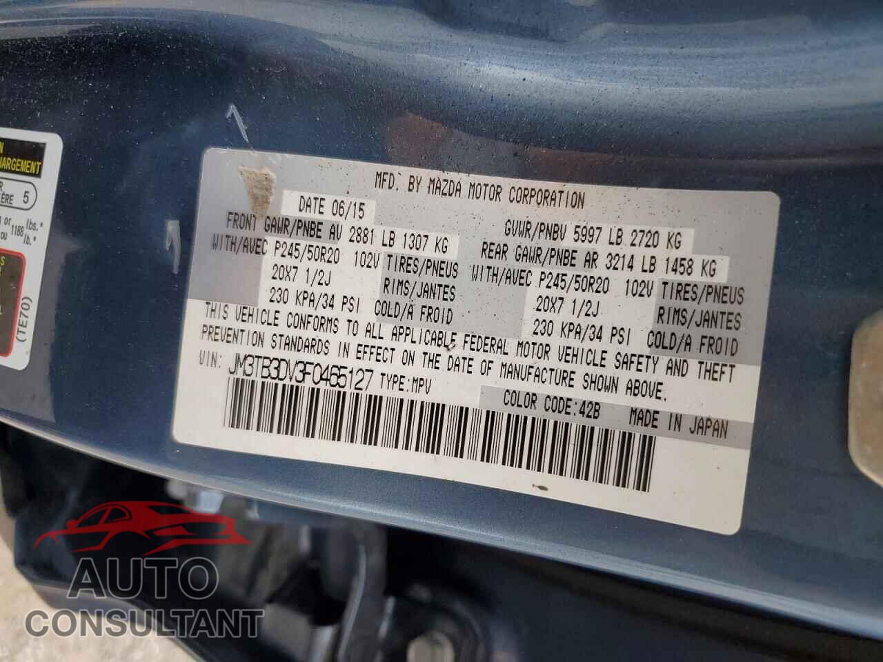 MAZDA CX-9 2015 - JM3TB3DV3F0465127
