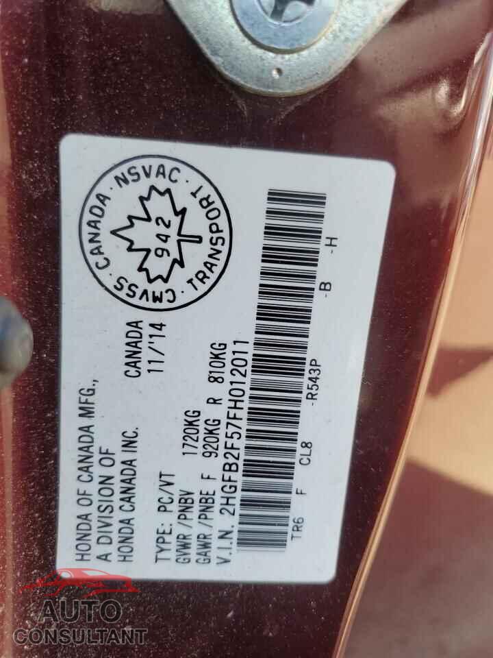HONDA CIVIC 2015 - 2HGFB2F57FH012011