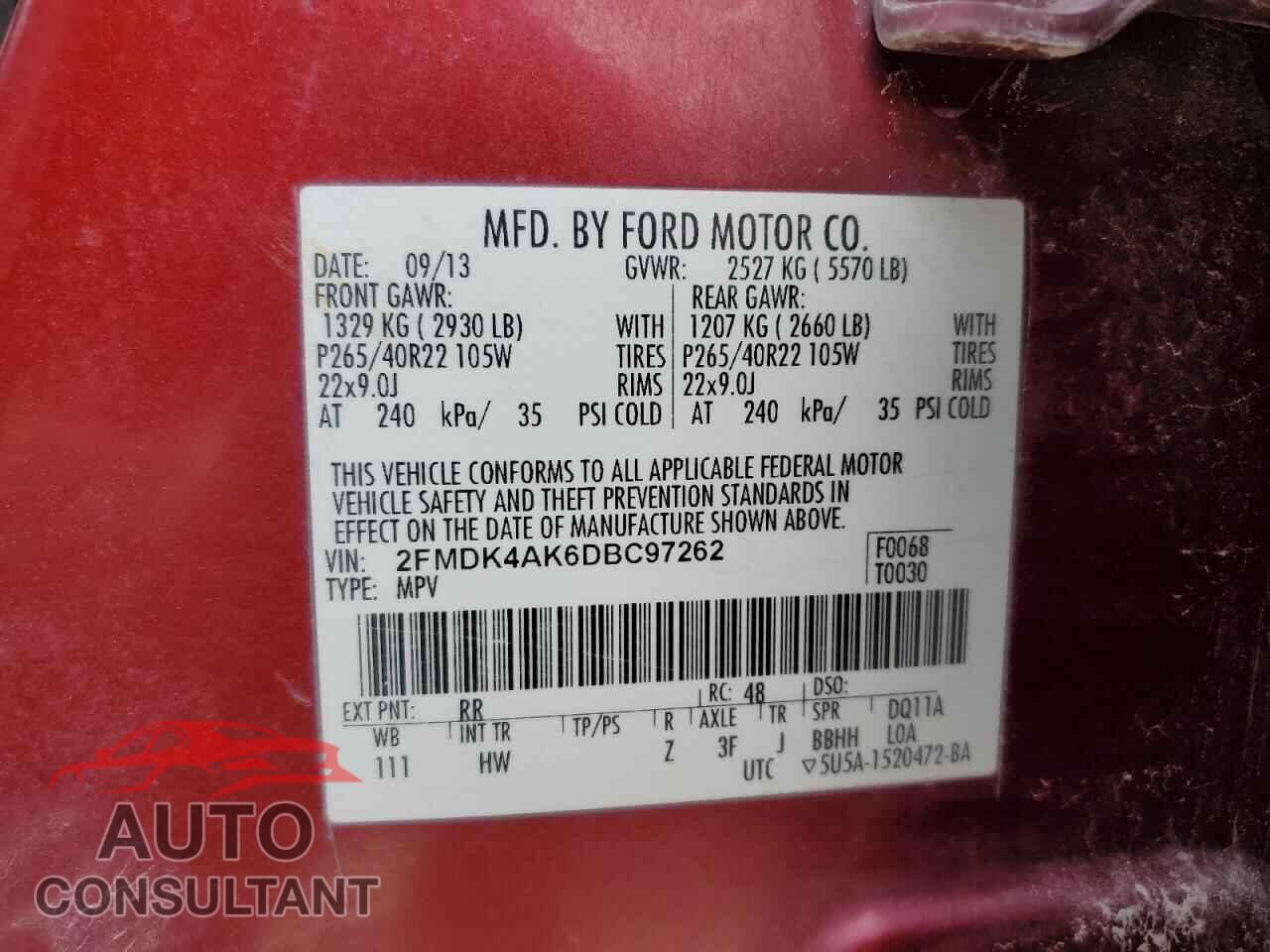 FORD EDGE 2013 - 2FMDK4AK6DBC97262