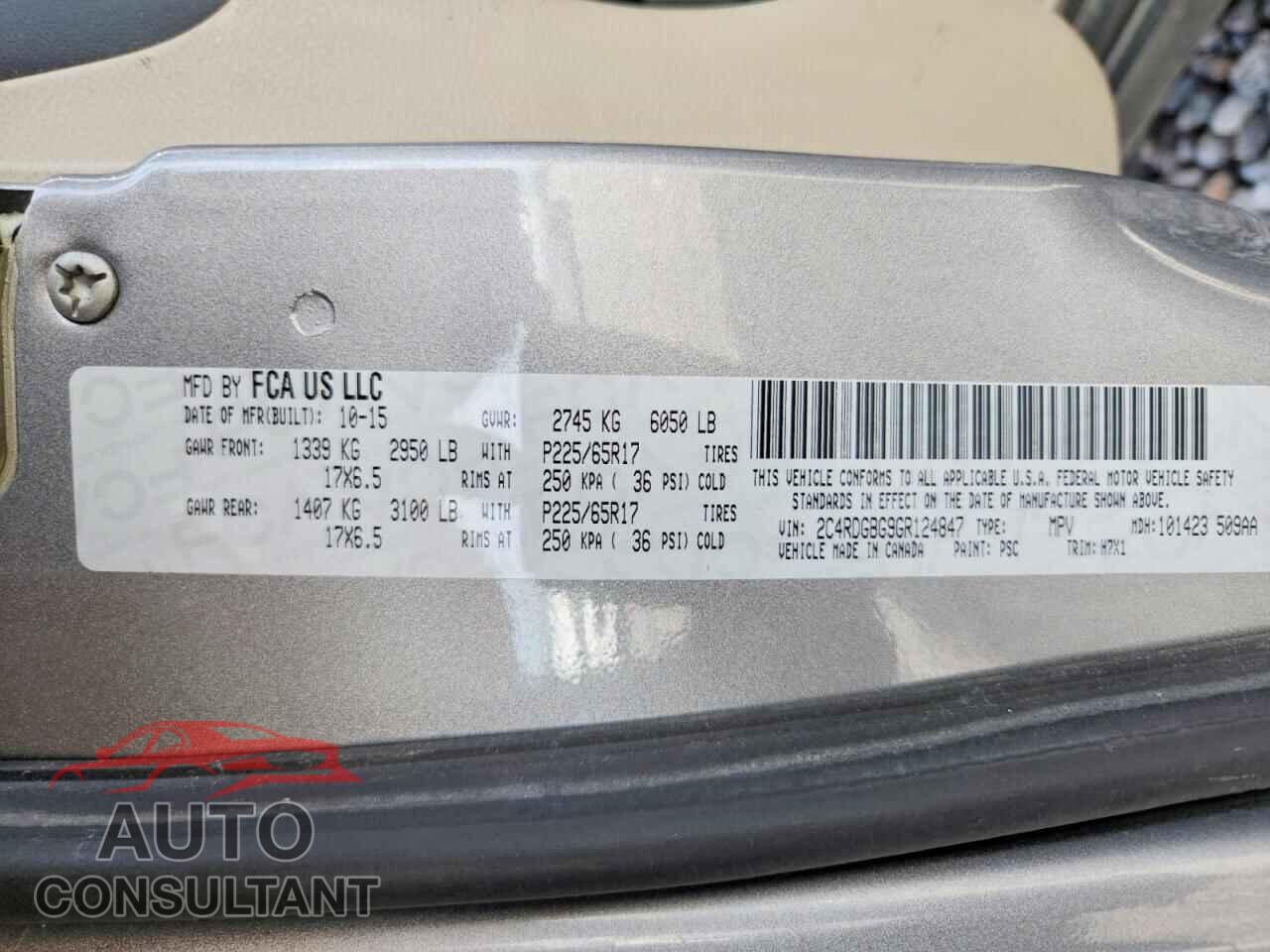 DODGE CARAVAN 2016 - 2C4RDGBG9GR124847