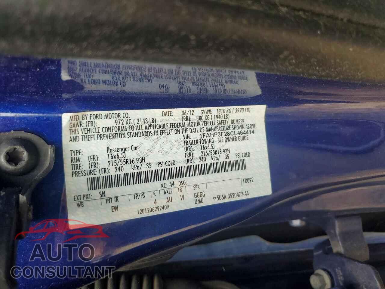FORD FOCUS 2012 - 1FAHP3F28CL464414