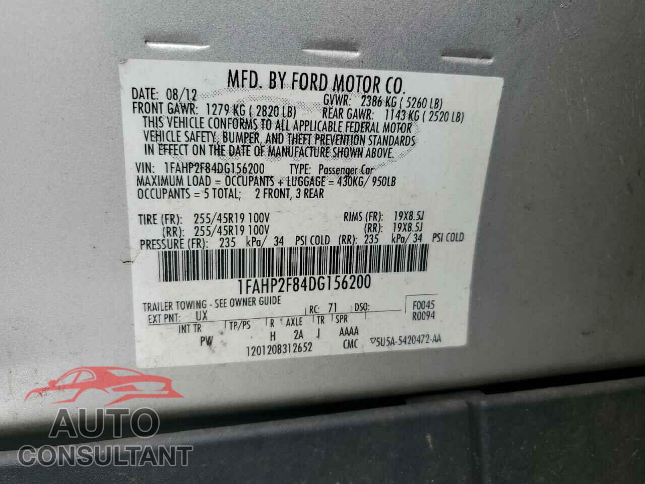 FORD TAURUS 2013 - 1FAHP2F84DG156200