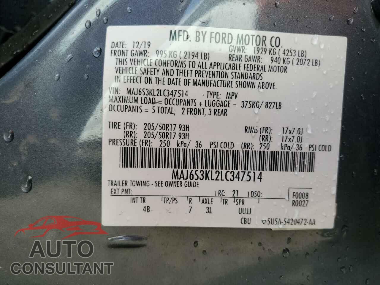 FORD ECOSPORT 2020 - MAJ6S3KL2LC347514