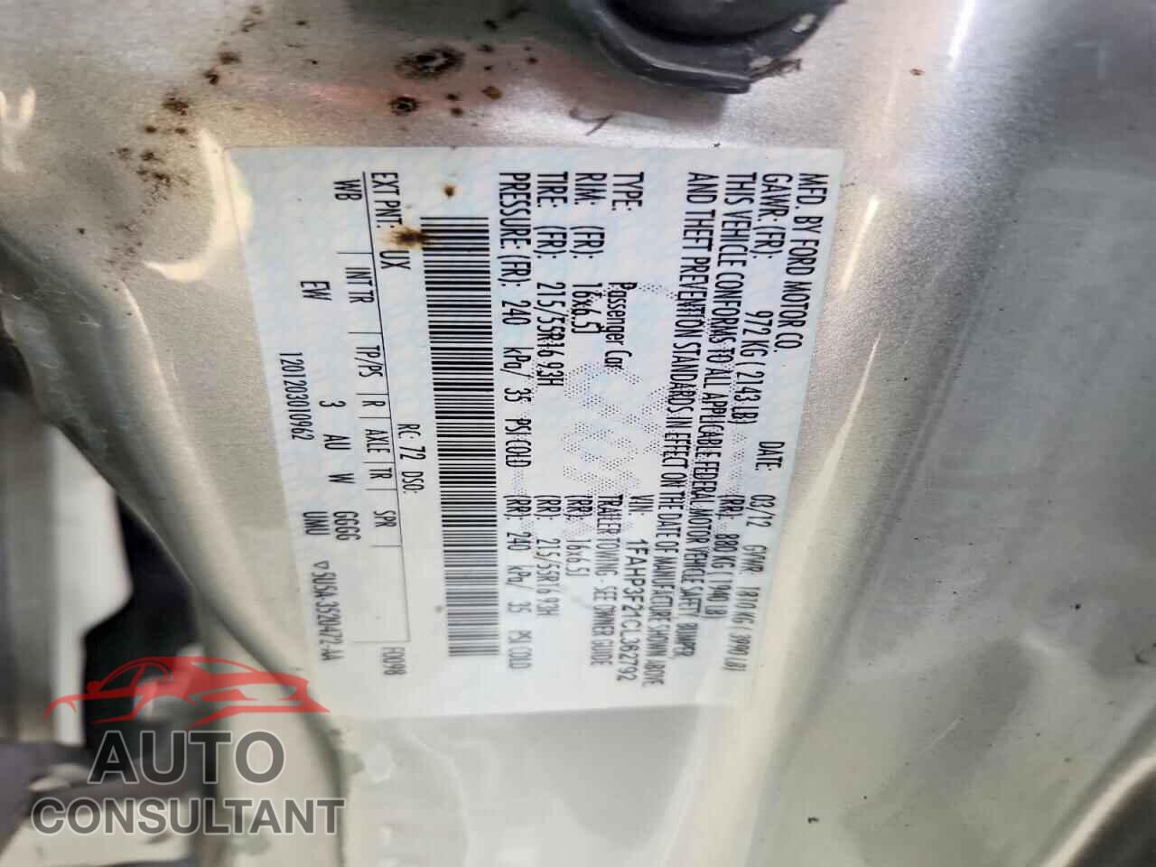 FORD FOCUS 2012 - 1FAHP3F21CL362792