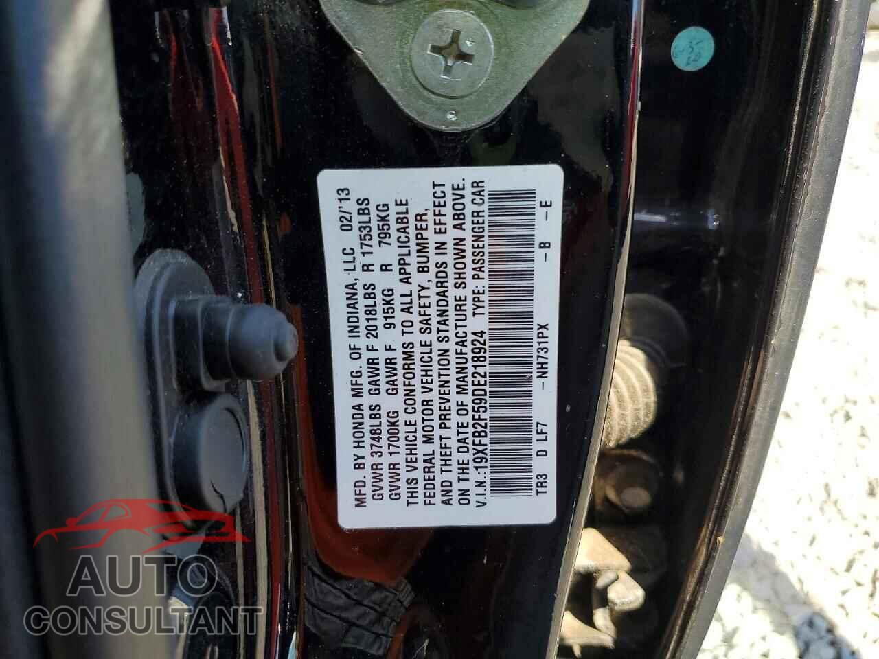 HONDA CIVIC 2013 - 19XFB2F59DE218924