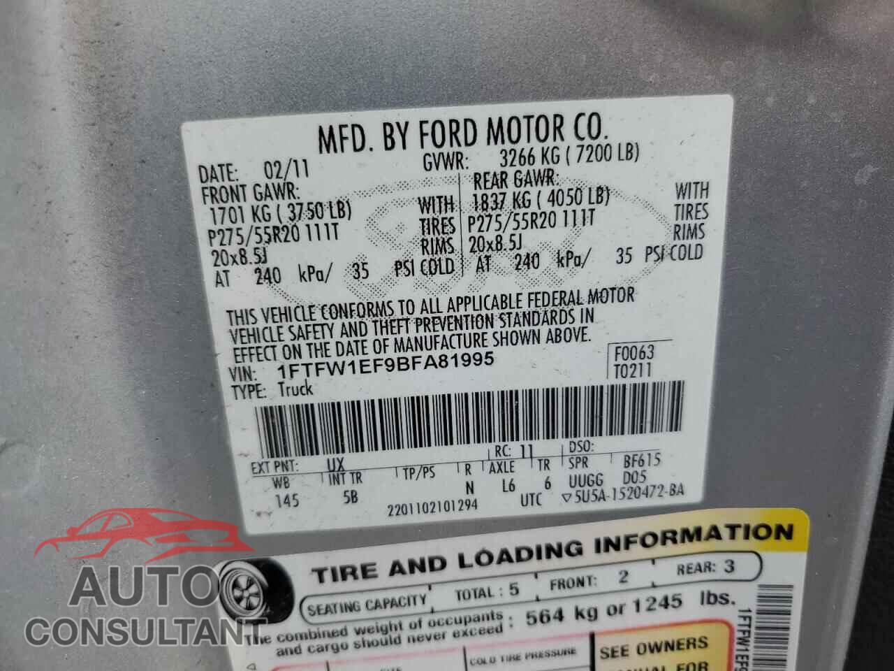FORD F-150 2011 - 1FTFW1EF9BFA81995