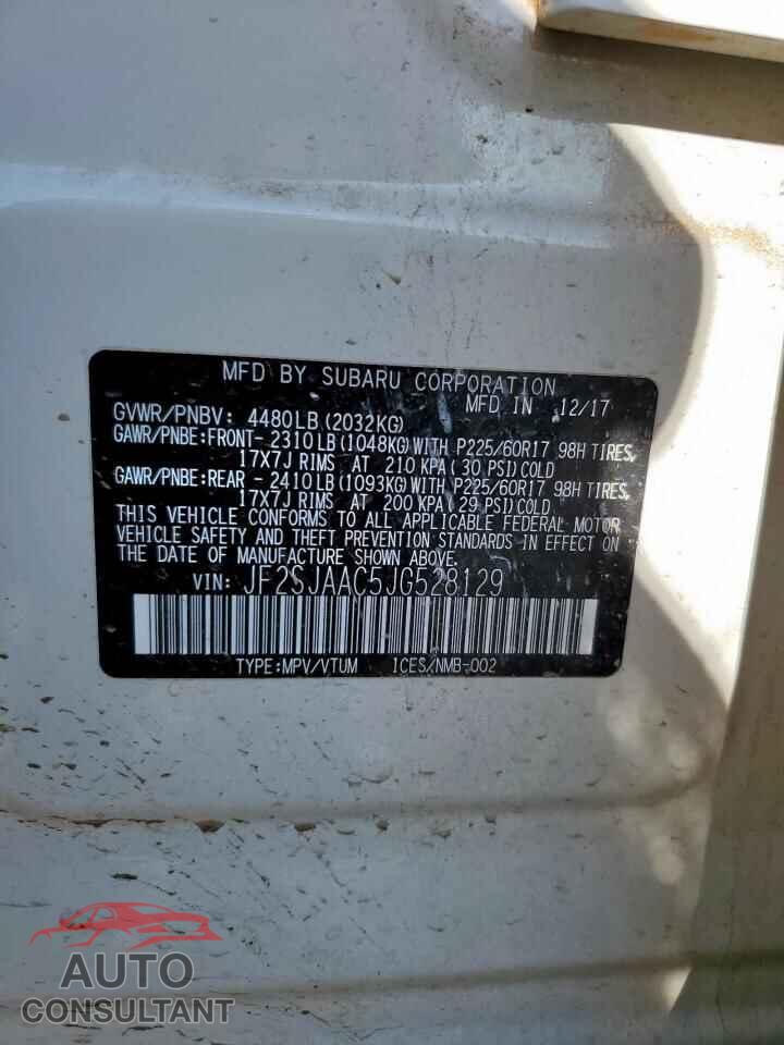 SUBARU FORESTER 2018 - JF2SJAAC5JG528129