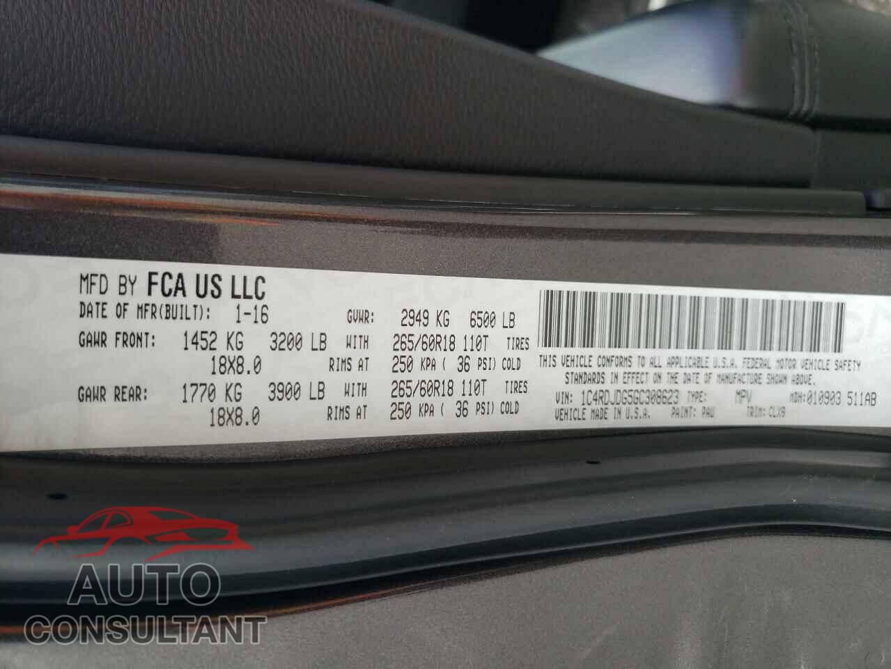 DODGE DURANGO 2016 - 1C4RDJDG5GC308623