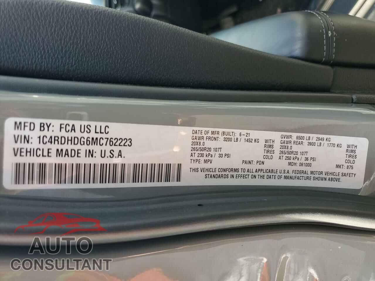 DODGE DURANGO 2021 - 1C4RDHDG6MC762223